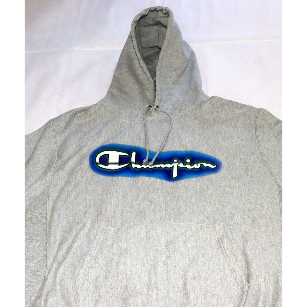 Champion Reverse Weave Mens Champion Graphic Logo Gray Hoodie Sweatshirt Size XL - Picture 2 of 13